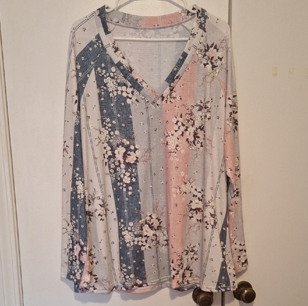 Floral Patchwork V-Neck Women Top